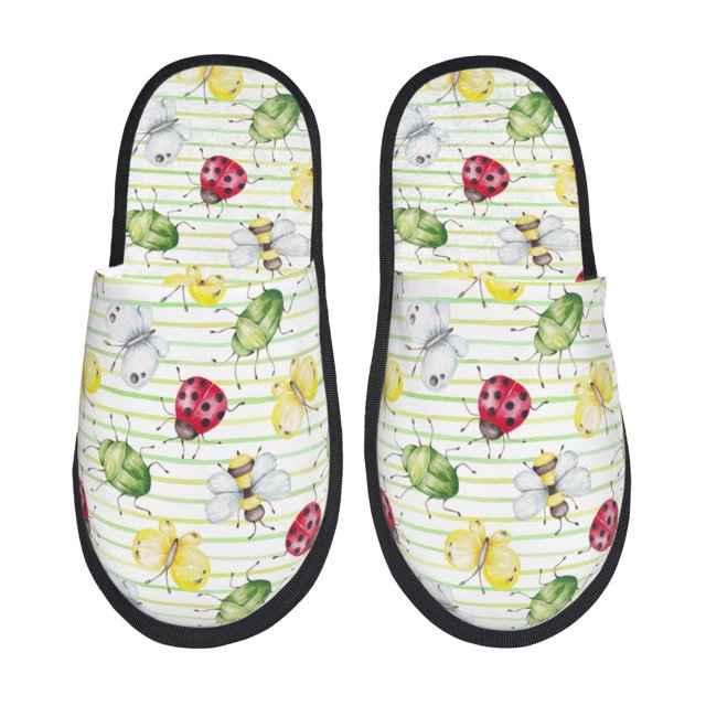 Balery Insects Pantuflas de Casa de Felpa Silenciosas con Diseño Estampado, Zapatillas Cómodas Antideslizantes de Algodón para Interior-Medium