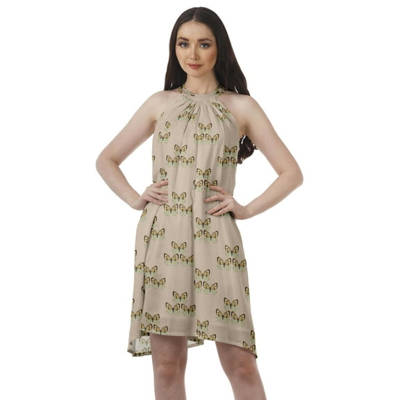 Moomaya Halter Neck Plus Size Tunic Rayon Sleeveless Tank Top Mini T-Shirt Dress