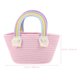 thumbnail image 3 of Pink Woven Rainbow Handle Bag Portable Storage Bag Handwoven, 3 of 5