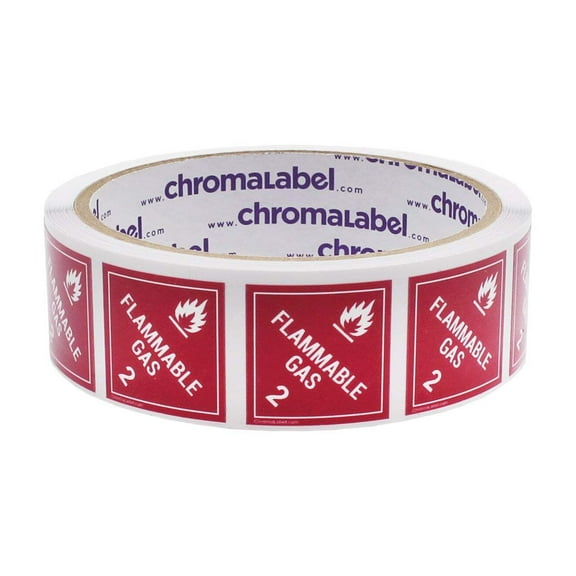 1" x 1" Permanent Durable D.O.T. Hazard Labels: Class 2 Flammable Gas, 250/Roll