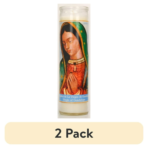 (2 pack) Prayer Candle V Guadalupe Replica White Wax, 8 Inch