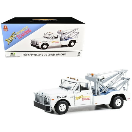 1969 Chevrolet C-30 Dually Wrecker Tow Truck "Jerry’s Towing" White "The Fall Guy" TV 1/18 Diecast Model Cars by Greenlight