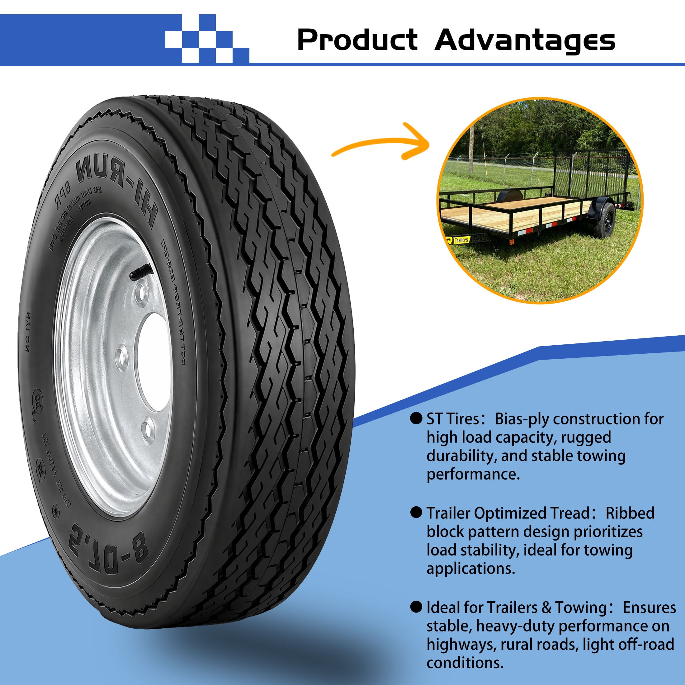Hi-Run 2 Set SU02 5.70-8 8PR Boat Trailer Tire and 5-Lug Galvanized Wheel Assembly