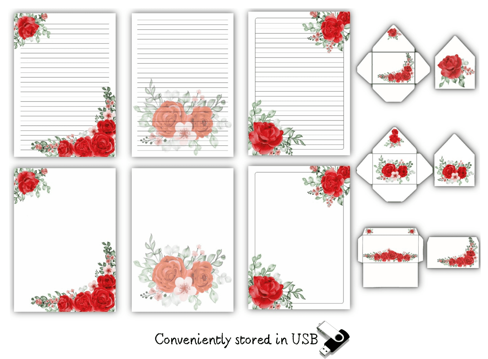 Writing Paper Sheets, US Letter A4/A5, Ruled, Unruled, DIY 5.25 x 7.25  Envelopes & Liners, Unlimited Printable Red Floral Stationary Set for  Cricut [USB Flash Drive]-FSP04 - Walmart.com