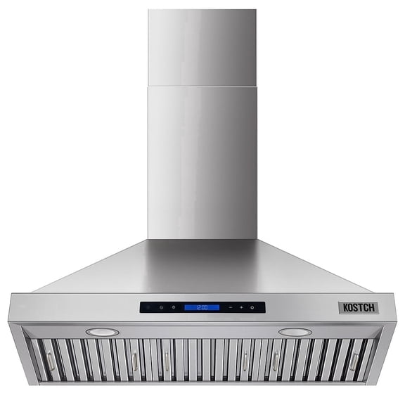 KOSTCH 36 inch Convertible Ducted Wall-Mount Range Hood, 600 CFM Kitchen Vent Hood with 3 Speed Exhaust Fan & LED Light, Kitchen Range Hood with Touchscreen Control Panel & Remote Control
