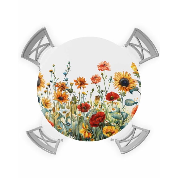 nqOlkjepod Spring Floral Round Tablecloth, Fitted Table Cover with Elastic for 36"-44" Round Tables, Summer Sunflower Botanical Table Cloth Outdoor Indoor Dinning Party Waterproof Tablecloths