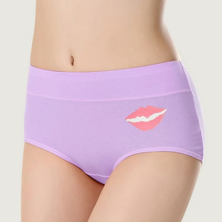 

ClodeEU Women Low Waist Tummy Control Lip Print Panties Underwear Comfortable Panties (Purple L)
