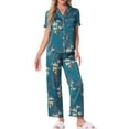 thumbnail image 2 of Conjunto de pijama de satén para mujer INSPIRE CHIC, top de seda con mangas cortas y pantalones, 2 piezas, color azul brillante M, 2 of 6