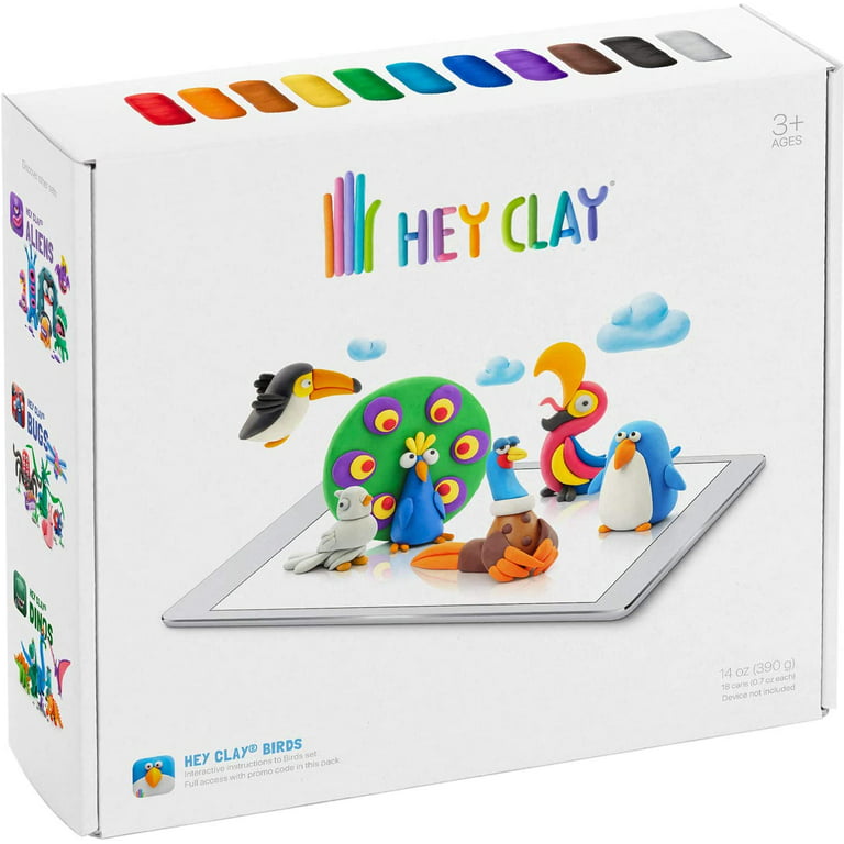 Hey Clay Birds - Colorful Kids Modeling Air-Dry Clay, 18 Cans with Fun  Interactive App