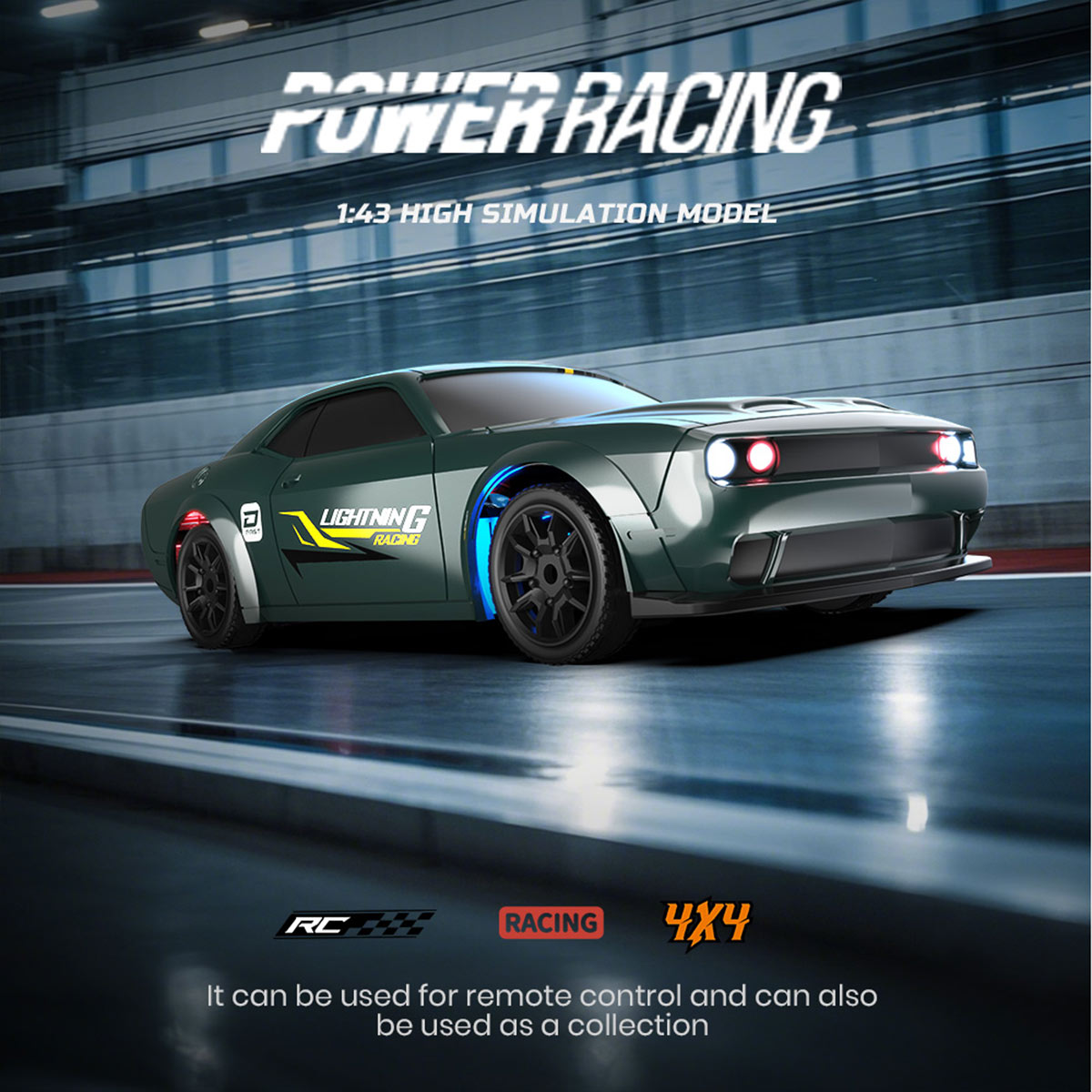 1/43 Scale Full-Proportional Mini Electric RC Drift Racing Car Model, 2.4G 15KM/H TOP Speed Vehicle with LED Lights(RTR /Purple)