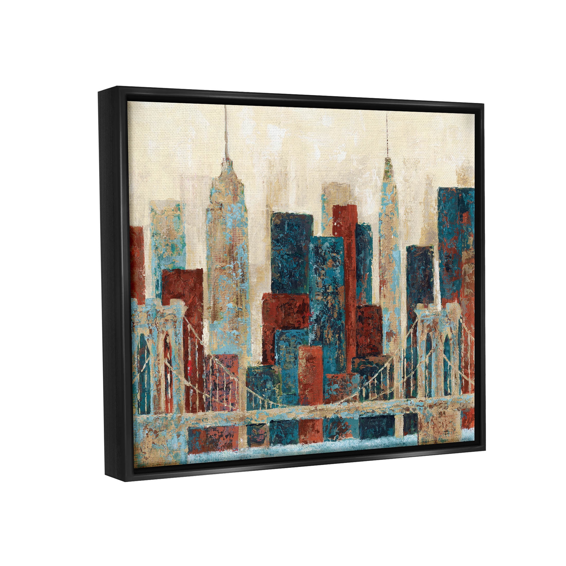 Stupell Industries Urban City Bridge Architecture Painting Jet Black Floating Framed Canvas Print Wall Art, Design by Cloverfield & Co.