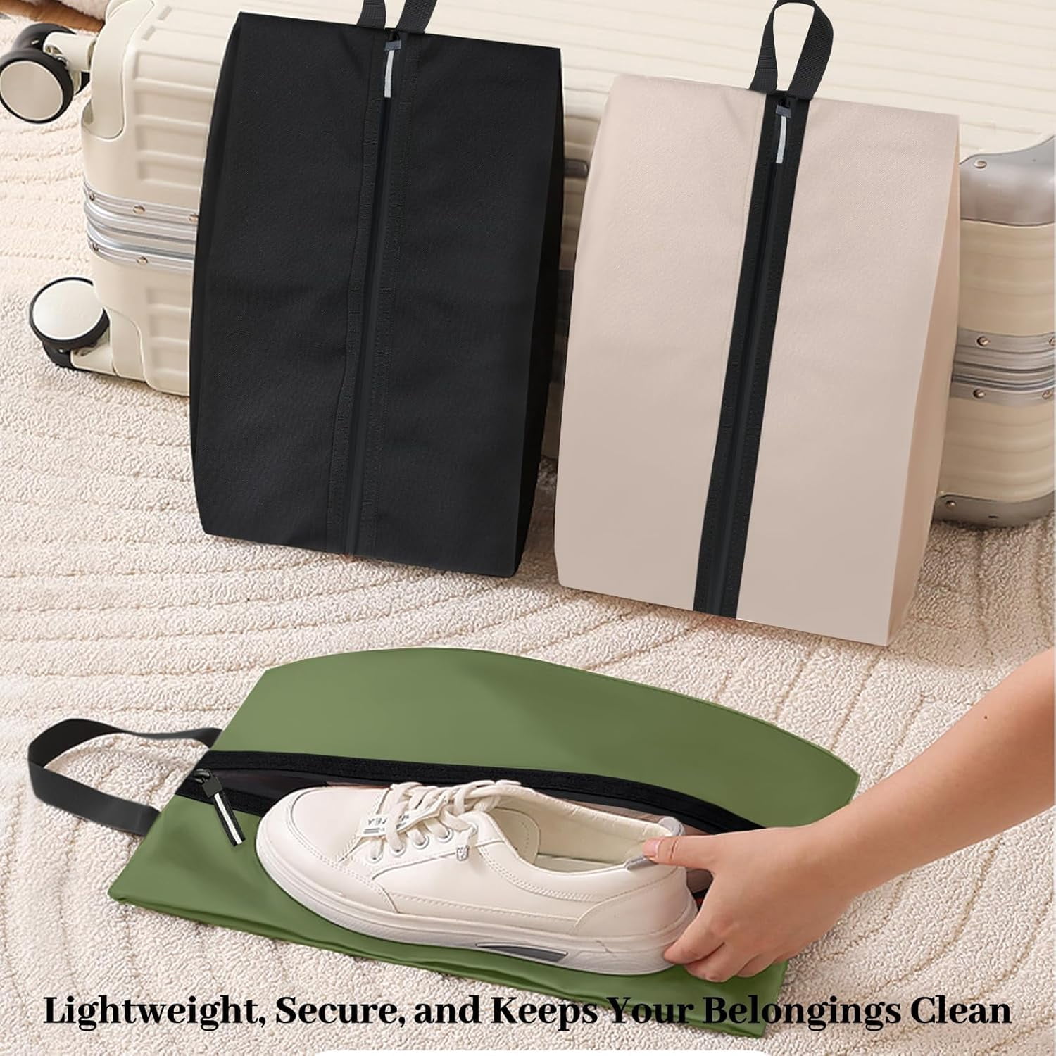 Shoe Bags for Travel  Odor Absorbing Lightweight Golf Soccer Shoe Storage Organizer Pouch with Smooth Zipper and Handle, Portable Travel Essentials (Dark Green, 1-Pack)