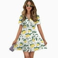 thumbnail image 2 of Lemons On White Women Dress V-Neck Short Sleeve Flowy Swing Party Midi Dress, 2 of 4