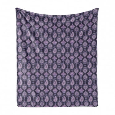 Paisley Soft Flannel Fleece Throw Blanket, Vintage Floral Eastern Pattern Inspired by Oriental Art, Cozy Plush for Indoor and Outdoor Use, 60" x 80", Eggplant Lavender, by Ambesonne