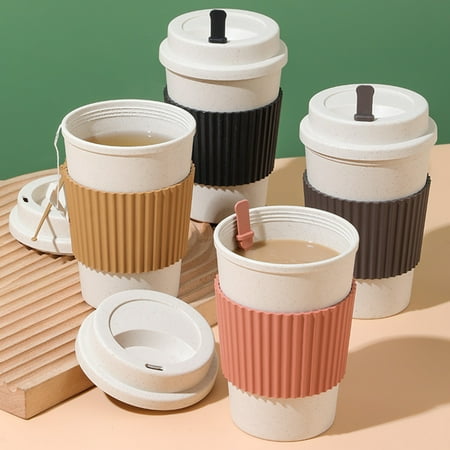 

Honrane 480ml Milk Cup Food Grade Heat-Resistant Large Capacity BPA Free Good Sealing Anti-scald Wheat Water Coffee Cup with Non-Slip Protective Sleeve for Home
