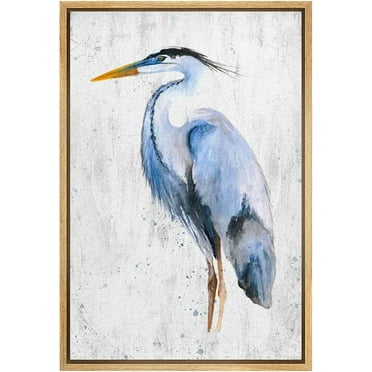wall26 Framed Canvas Print Wall Art Pastel Blue Watercolor Crane Bird Nature Wilderness Illustrations Modern Art Decorative Rustic Relax/Calm for Living Room, Bedroom, Office - 16"x24" Natu