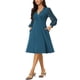 thumbnail image 4 of Vestido envolvente para mujer Inspire Chic, con escote en V, mangas de linterna, puntos suizos, vestido midi con bolsillos, azul S, 4 of 6