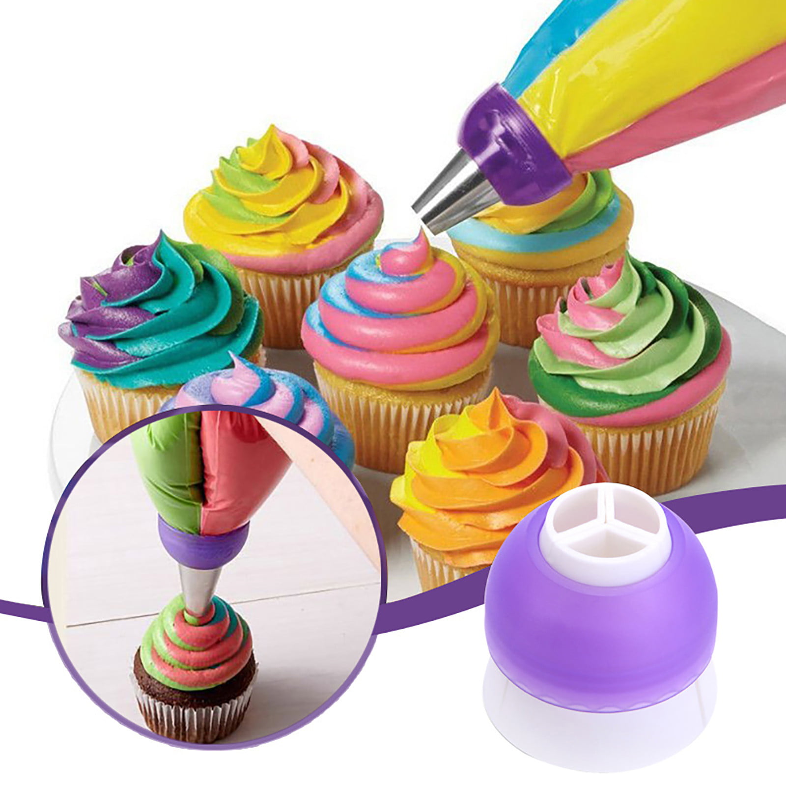 Yubatuo Three-hole Cupcake Decorating Kit Three-color Swirl ...