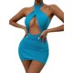 thumbnail image 2 of Txlixc, minivestido ajustado para mujer, vestido recortado con cuello Halter cruzado de Color sólido, vestido de verano sin mangas con espalda descubierta, vestido de cadera envuelto Txlixc Moda, 2 of 9