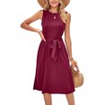 thumbnail image 3 of Lu's Chic Women's Summer Dress Sleeveless Dresses Casual Side Split Slit Midi Belt Crew Neck Fashion Pockets Holiday Sundress Burgundy Small, 3 of 4