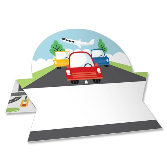 Big Dot of Happiness Cars, Trains, and Airplanes - Transportation Birthday Party Tent Buffet Card - Table Setting Name Place Cards - Set of 24