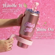 Paris Hilton 40oz Stainless Steel Tumbler Set, with Removable Handle, Straw, and Lid, 40 Ounce, Metallic Hearts and Thats Hot, Pink