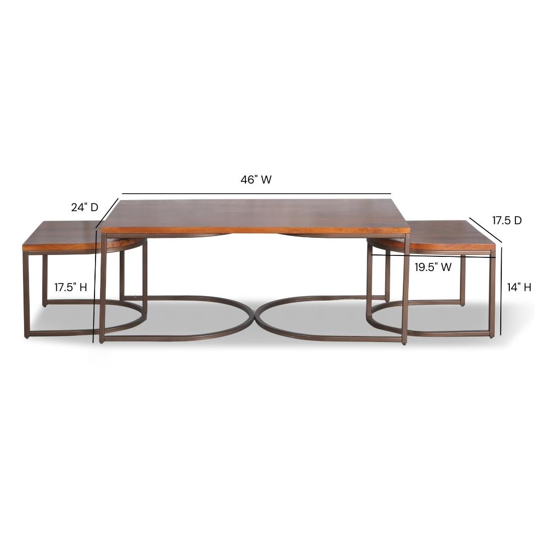 Posh Pollen Luton Modern Wood and Metal Nesting Coffee Table, 3 Piece, Brown