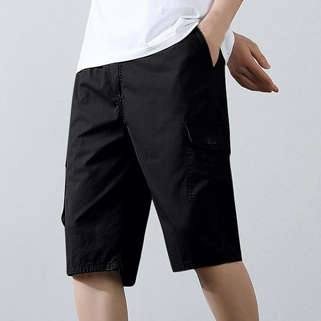 pstuiky Pantalones cortos deportivos para hombre, Pantalones cortos cargo cómodos con cintura elástica y bolsillos a la moda para hombre, de verano, informales, lisos