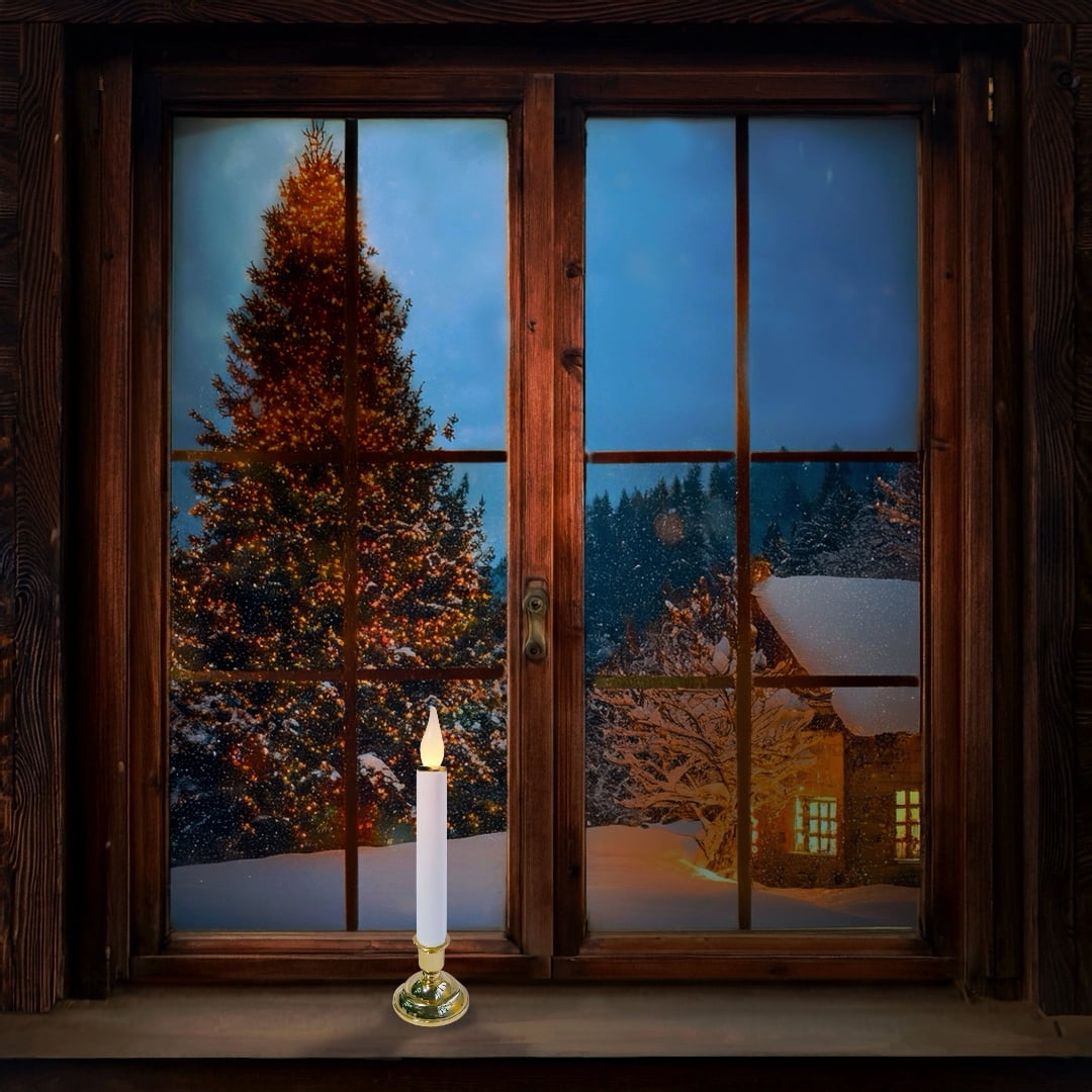 Brite Star Battery Operated 10-Inch LED Candles - Steady Burn Flameless Chatham Candles With Gold Base, Timer & Suction Cup - Perfect for Indoor Window, Outdoor Patio Home Decor