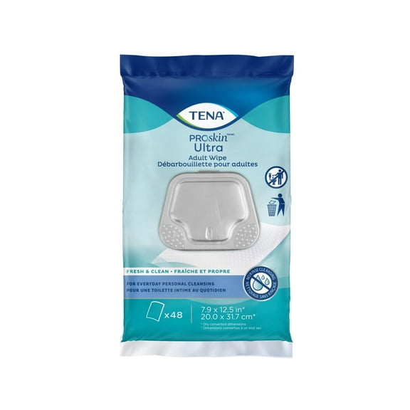 TENA UltraFlush Personal Wipe, Flushable Washcloth, 48 count
