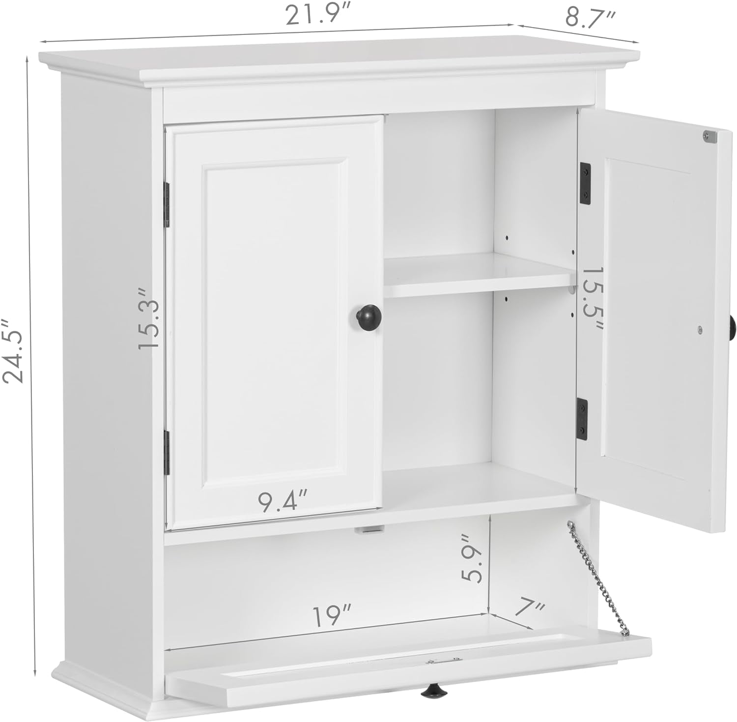 Spirich Bathroom Wall Cabinet with Adjustable Shelf and Door Knobs, White