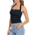 thumbnail image 5 of HDE Women's Halter Top with Built in Bra Basic Summer Tops Navy Blue XXL, 5 of 7