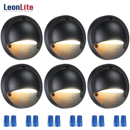 LEONLITE 3CCT Low Voltage Deck Lights Outdoor  2700K/3000K/4000K Selectable  Landscape Step Stair Railing Fence Light Wired  12V-36V AC/DC Deck Light  Pack of 6