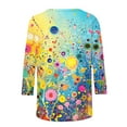 thumbnail image 5 of Sakmal Ladies Tops Blue 3/4 Sleeve Flower Graphic Crew Neck T-Shirts Womens Shirts Plus Size, 5 of 5