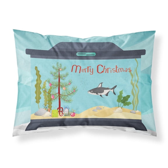 Iridescent Shark Merry Christmas Fabric Standard Pillowcase
