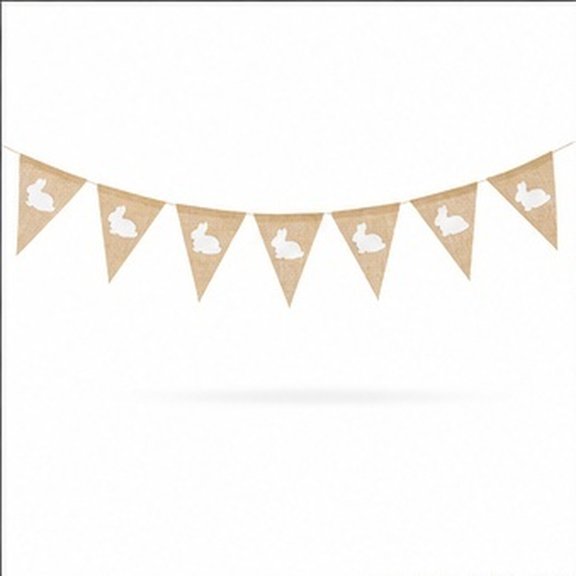 DEEPCRAFF Easter Linen Pull Flag Banner, 1Pc Beige Decorative Garland for Wall, Door, Window Hanging Decor
