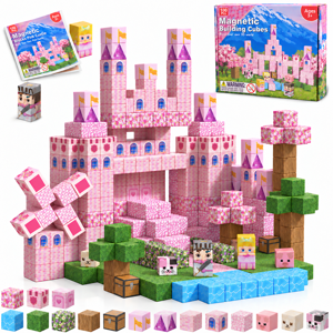 Magnetic Blocks-100PCS Magnetic Building Blocks Princess Castle Building Set STEM Montessori Sensory Toys for Kids