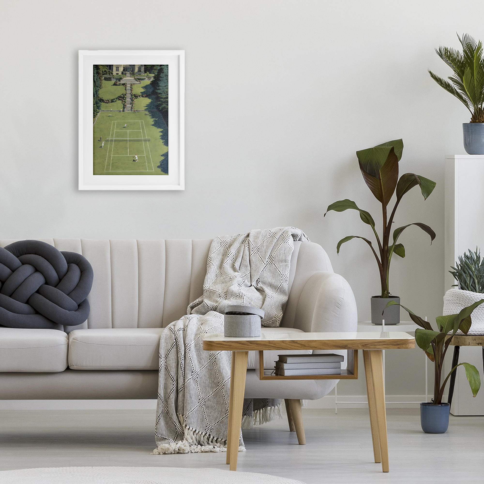 Stupell Industries Tennis Court at Mansion White Framed Print Under Glass, design by Petal Prints Design