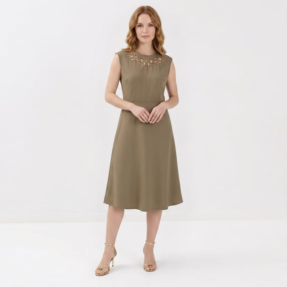 Alvantor Women's Sleeveless Lattice Neck A-Line Dress, Dust Olive