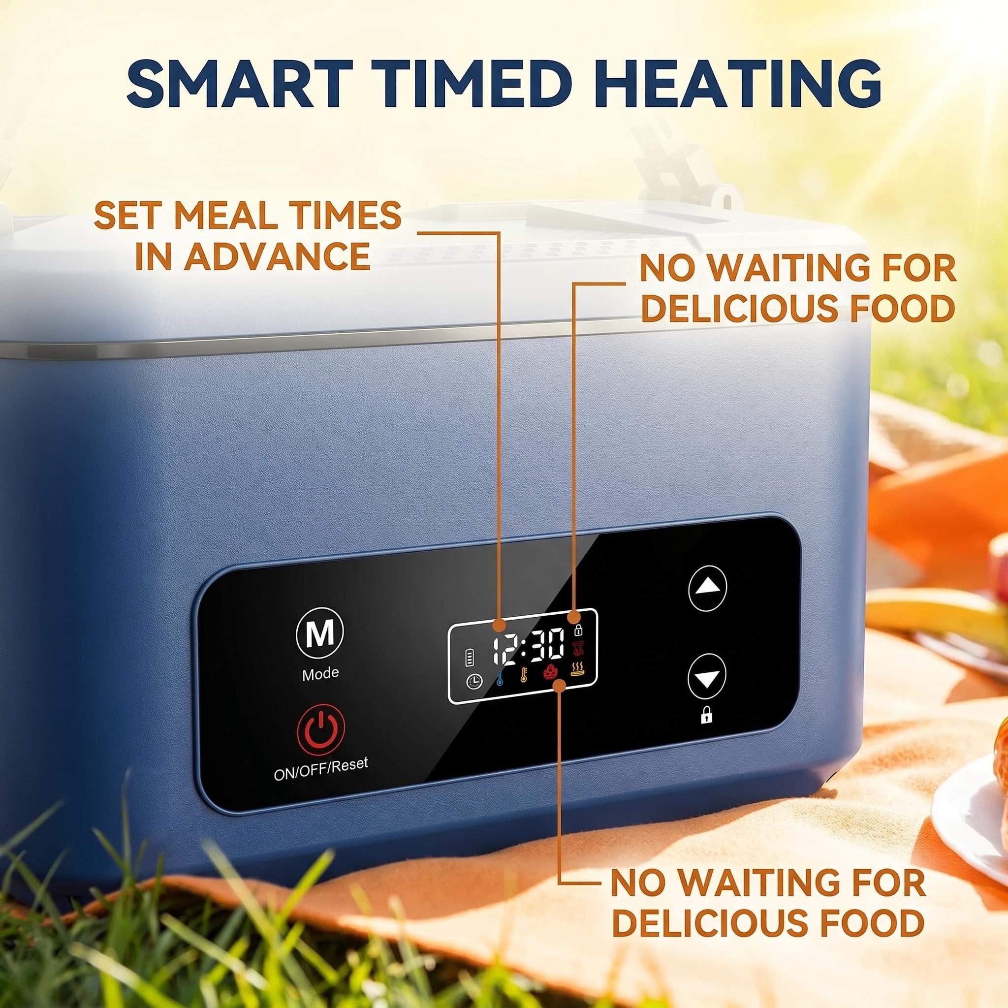 Cordless Electric Lunch Box, 5.1 Cups Heated Lunch Box Battery Powered with Automatic Scheduled Heating for Office, Picnic, Car & Outdoor Use