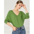 thumbnail image 2 of Allegra K Camiseta Holgada Informal Con Manga De Murciélago Y Cuello En V Para Mujer Verde L Unique Bargains Camisa, 2 of 6