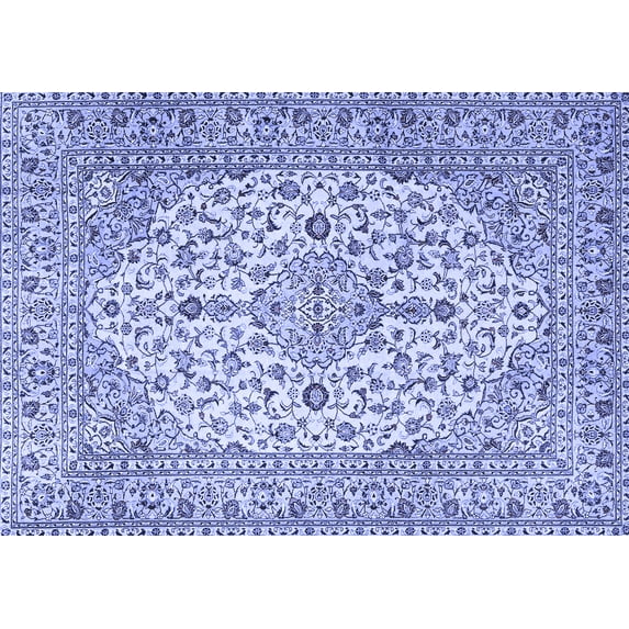 Ahgly Company Machine Washable Indoor Rectangle Medallion Blue Traditional Area Rugs, 8' x 12'