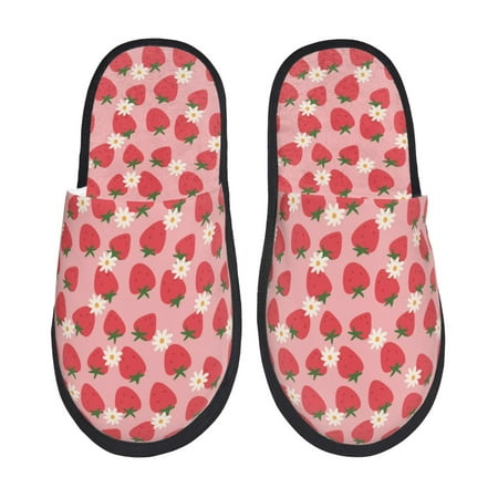 

Sigee Strawberry And Flowers for Cozy Furry Slippers Super Soft Indoor and Outdoor Use Non-Slip Sole Slip On House Slippers-Medium