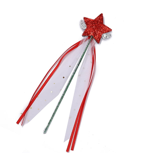 Vogacara Varita de fiesta temática Simple a la moda, borlas de vestir brillantes con cintas, varita de hada exquisita para niña encantadora, rojo Juguetes Vogacara FN010387-03B