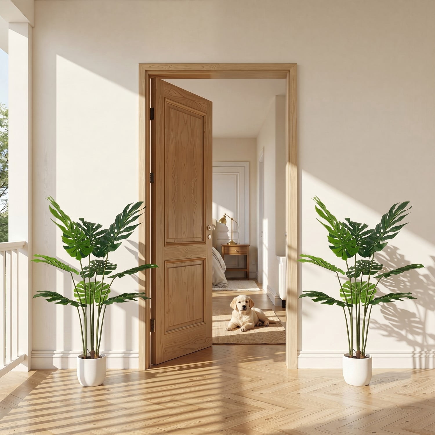 BEAUTYPEAK 4.1FT Artificial Plant Fake Indoor Monstera Plant Decorative Outdoor Greenery in White Pot