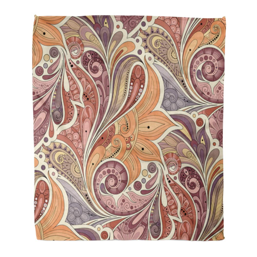 Red Flower Paisley Pattern Print Throw Blanket