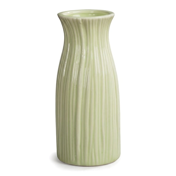 REGALWOVEN Small Ceramic Bud Vase Modern Cylinder Vase, Matte Ribbed Decorative Flower Vase for Desktop, Boho Home Decor Green 2.4"L x 2.4"W x 5.1"H