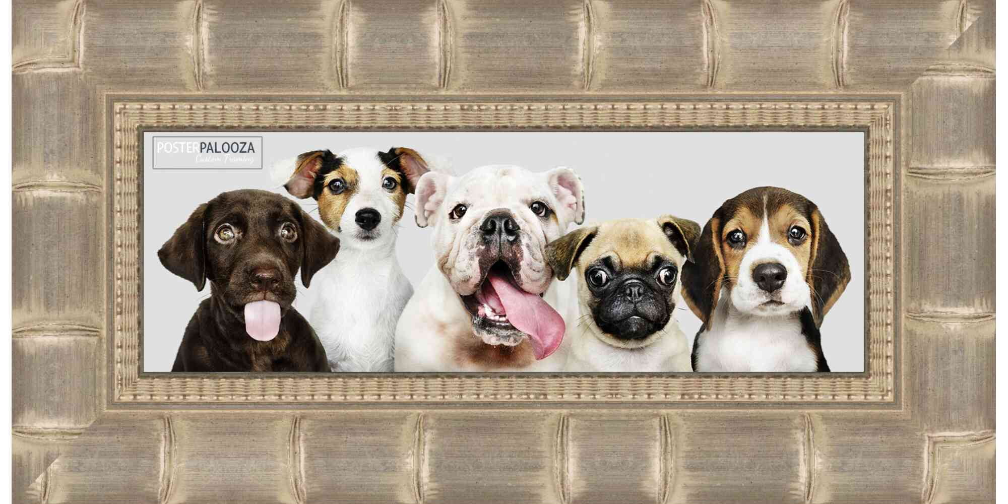 14x40 Silver Wide Bamboo Picture Frame - UV Acrylic, Foam Board Backing, Hanging Hardware