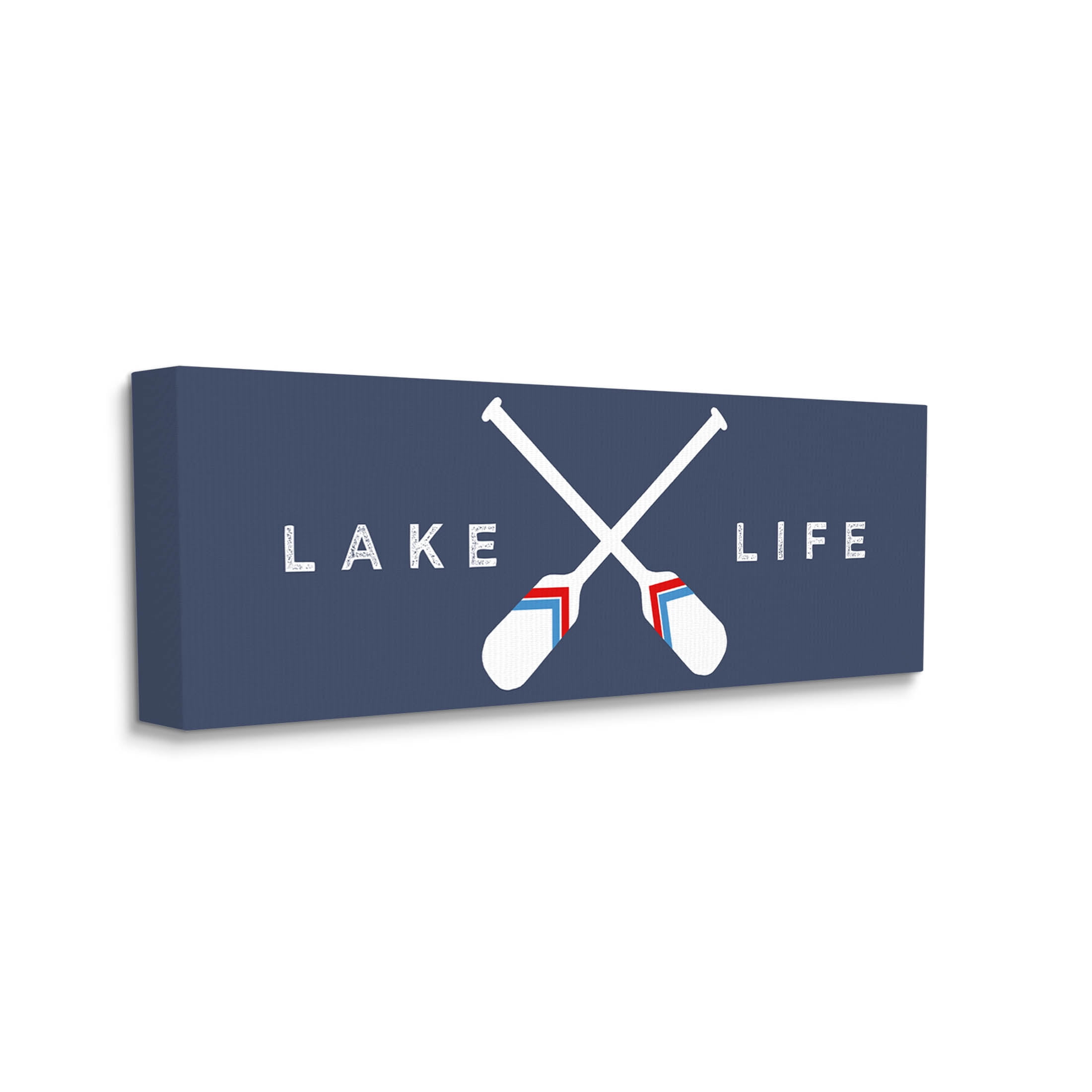 Lake Life Striped Oars Typography Graphic Art Gallery Wrapped Canvas Print Wall Art