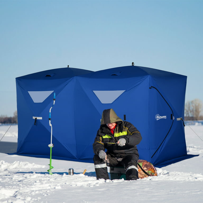  Outsunny 2 Person Ice Fishing Shelter, Pop-up Ice Fishing Tent,  Ice Shanty, Portable and Insulated, with 2 Doors and Carrying Bag, Black :  Sports & Outdoors